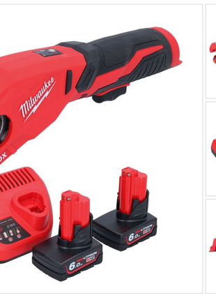 Milwaukee M12 PCSS-602 Akku Edelstahl Rohrabschneider 12 V 12 - 28 mm + 2x Akku 6,0 Ah + Ladegerät