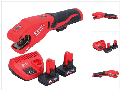 Milwaukee M12 PCSS-602 cortatubos de acero inoxidable a batería 12 V 12 - 28 mm + 2x baterías 6,0 Ah + cargador