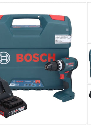 Bosch GSB 18V-45 Taladro percutor inalámbrico profesional 18 V 45 Nm sin escobillas + 1x batería 2,0 Ah + cargador + maletín L