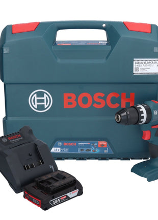 Bosch GSB 18V-45 Taladro percutor inalámbrico profesional 18 V 45 Nm sin escobillas + 1x batería 2,0 Ah + cargador + maletín L