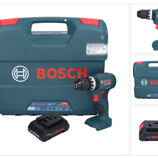 Bosch GSB 18V-45 Professional 18 V 45 Nm Brushless trapano avvitatore a percussione senza filo + 1x ProCORE 4.0 Ah batteria + L-Case - senza caricabatterie
