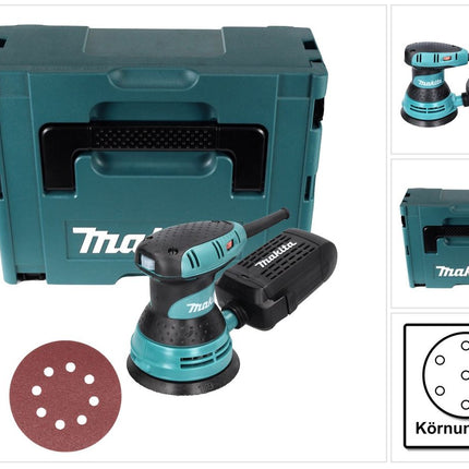 Makita BO 5031 Levigatrice rotorbitale 300 Watt 125 mm + 50x carta abrasiva K80 + Makpac