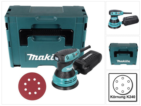 Makita BO 5031 Szlifierka mimośrodowa 300 W 125 mm + 50x papier ścierny K240 + Makpac