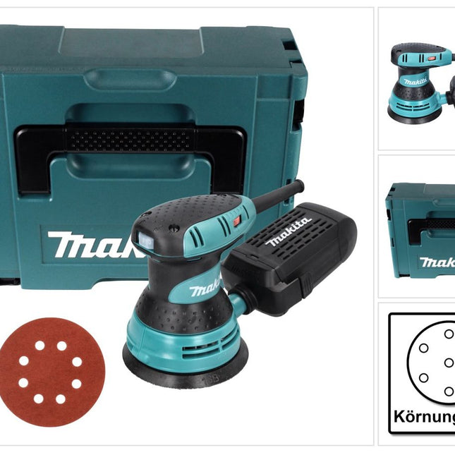 Makita BO 5031 Levigatrice rotorbitale 300 Watt 125 mm + 50x carta abrasiva K320 + Makpac