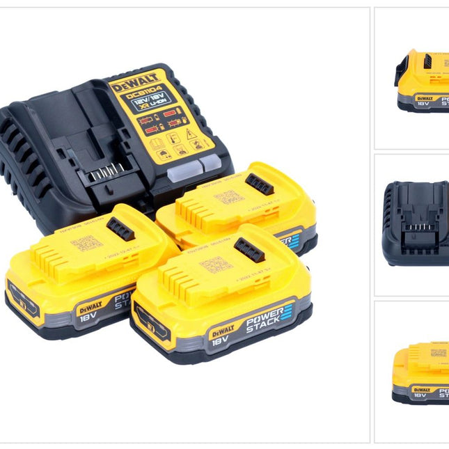Set di avviamento DeWalt DCB 1104 E3 12 V / 18 V 3x batteria Powerstack 1,7 Ah + caricabatterie DCB 1104