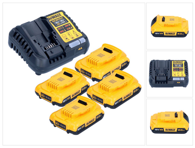 DeWalt DCB 1104 D4 Battery Starter Set 12 V / 18 V 4x batteria 2,0 Ah + caricabatterie DCB 1104