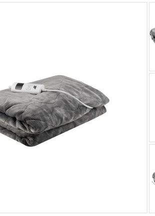 Manta eléctrica, manta eléctrica de peluche con 6 niveles de potencia, apagado automático y protección contra sobrecalentamiento, lavable, gris, 180 x 130 cm