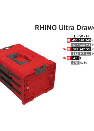 Toolbrothers RHINO L Cajón 3 ULTRA Organize+ maletín de herramientas 450 x 310 x 244 mm 13,5 l apilable IP54 con 3 cajones