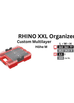 Toolbrothers RHINO XXL Organizador ULTRA Altura M Personalizado Multicapa apilable 365 x 265 x 77 mm 2,5 l IP66 con inserto de espuma