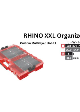 Toolbrothers RHINO XXL Organizador ULTRA Altura L Personalizado Multicapa apilable 531 x 379 x 77 mm 6 l IP66 con inserto de espuma