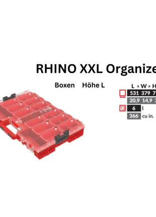 Toolbrothers Organizador RHINO XXL ULTRA altura L cajas apilables 531 x 379 x 77 mm 6 l IP66 con 10 inserciones