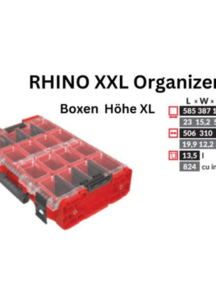 Toolbrothers RHINO XXL Organizador ULTRA Altura XL Cajas Personalizado 582 x 387 x 131 mm 13,5 l IP66 con 8 inserciones y 6 divisores