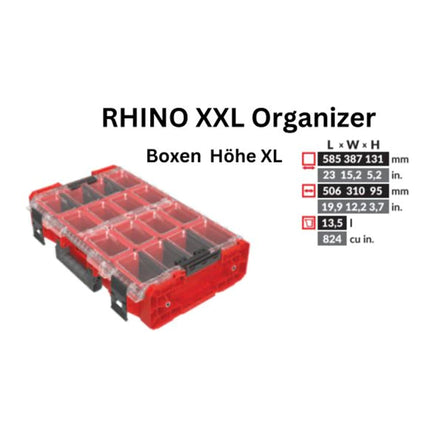 Toolbrothers RHINO XXL Organizer ULTRA altezza XL scatole 13,5 l IP66 con cassette rimovibili + divisori