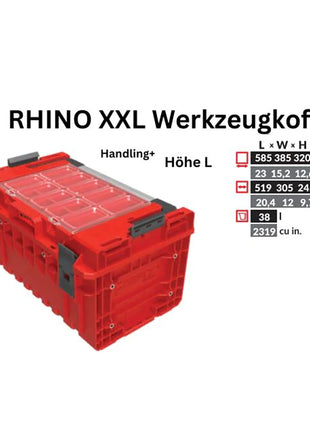 Toolbrothers Maletín de herramientas RHINO XXL ULTRA Handling+ altura L Organizador modular personalizado 585 x 385 x 320 mm 38 l apilable IP66