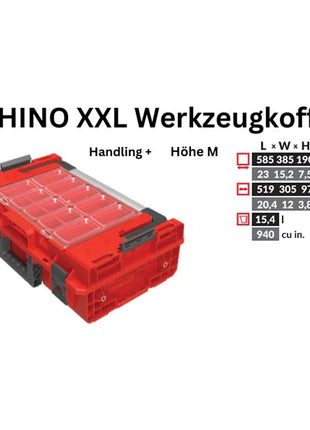 Toolbrothers Maletín de herramientas RHINO XXL ULTRA Handling+ altura M Organizador modular personalizado 585 x 385 x 190 mm 15,4 l apilable IP66