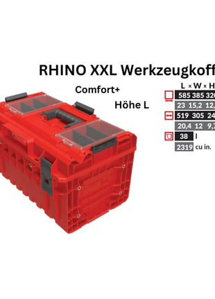 Toolbrothers RHINO XXL Werkzeugkoffer ULTRA Comfort+ Höhe L 38 l IP66 mit herausnehmbaren Trennwänden + Boxen