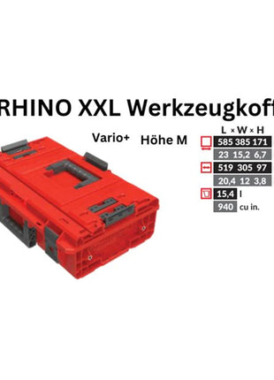 Toolbrothers Maletín de herramientas RHINO XXL ULTRA Vario+ altura M Organizador modular personalizado 585 x 385 x 190 mm 15,4 l apilable IP66