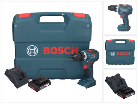 Bosch GSR 18V-55 Taladro atornillador inalámbrico profesional 18 V 55 Nm sin escobillas + 1x batería 2,0 Ah + cargador + maletín L