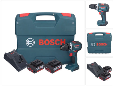 Bosch GSR 18V-55 Taladro atornillador inalámbrico profesional 18 V 55 Nm sin escobillas + 2 baterías 4,0 Ah + cargador + maletín en L