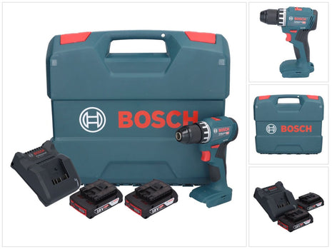 Bosch GSR 18V-45 Taladro atornillador inalámbrico profesional 18 V 45 Nm sin escobillas + 2 baterías 2,0 Ah + cargador + maletín L