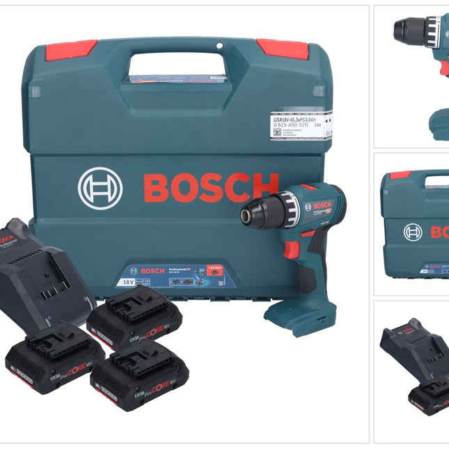 Bosch GSR 18V-45 Trapano avvitatore a batteria professionale 18 V 45 Nm Brushless ( 0615A5002N ) + 3x batteria ProCORE 4,0 Ah + caricabatterie + L-Case