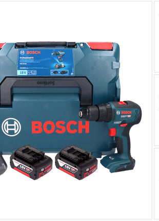 Bosch GSB 18V-55 Taladro percutor inalámbrico profesional 18 V 55 Nm sin escobillas (06019H5300) + 2 baterías de 4,0 Ah + cargador + L-Boxx