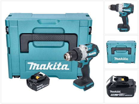 Makita DHP 489 T1J trapano a percussione a batteria 18 V 73 Nm senza spazzole + 1x batteria ricaricabile 5,0 Ah + Makpac - senza caricabatterie