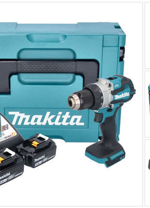 Makita DDF 489 RFJ taladro atornillador inalámbrico 18 V 73 Nm sin escobillas + 2 baterías 3,0 Ah + cargador + Makpac