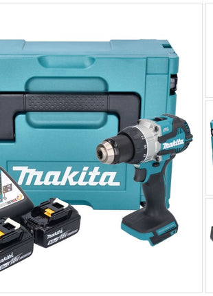 Makita DDF 489 RTJ taladro atornillador inalámbrico 18 V 73 Nm sin escobillas + 2 baterías 5,0 Ah + cargador + Makpac