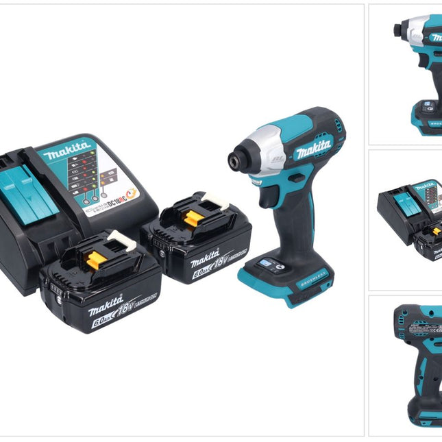 Avvitatore a impulsi a batteria Makita DTD 157 RG 18 V 140 Nm 1/4" brushless + 2x batteria ricaricabile 6,0 Ah + caricatore