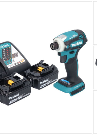 Makita DTD 172 RF Atornillador de impacto inalámbrico 18 V 180 Nm 1/4" sin escobillas + 2x baterías 3,0 Ah + cargador