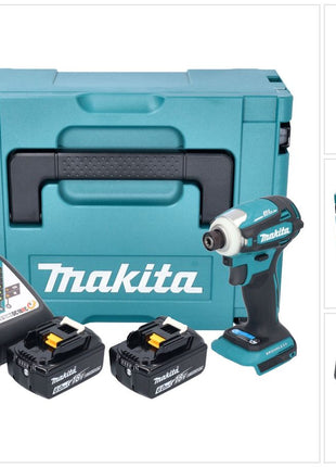 Makita DTD 172 RGJ Atornillador de impacto inalámbrico 18 V 180 Nm 1/4" sin escobillas + 2x batería 6,0 Ah + cargador + Makpac