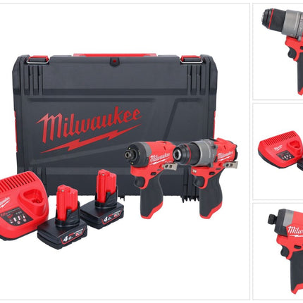 Milwaukee M12 FPP2A2-402X Kombo Set ( 4933480587 ) M12 FPD2 Akku Schlagbohrschrauber 45 Nm + M12 FID2 Akku Schlagschrauber 170 Nm 1/4" Brushless + 2x Akku 4,0 Ah + Ladegerät + HD-Box