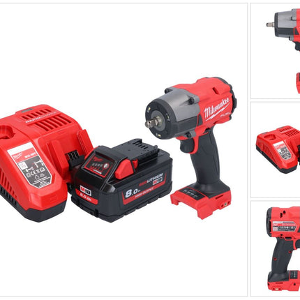 Milwaukee M18 FMTIW2F38-801 Avvitatore a impulsi a batteria 18 V 745 Nm 3/8" brushless + 1x batteria ricaricabile 8,0 Ah + caricatore