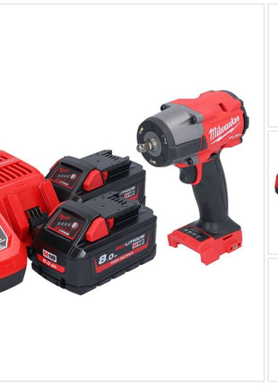 Milwaukee M18 FMTIW2F38-802 Akumulatorowy klucz udarowy 18 V 745 Nm 3/8" bezszczotkowy + 2x akumulator 8,0 Ah + ładowarka