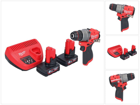 Milwaukee M12 FPD2-602 akumulatorowa wiertarka udarowa 12 V 45 Nm bezszczotkowa + 2x akumulator 6,0 Ah + ładowarka