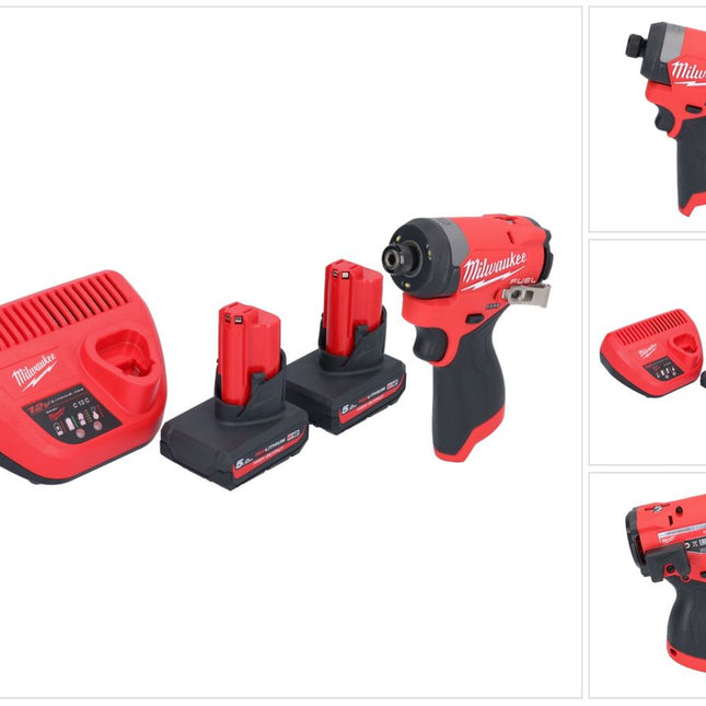 Milwaukee M12 FID2-502 Akku Schlagschrauber 12 V 170 Nm 1/4" Brushless + 2x Akku 5,0 Ah + Ladegerät
