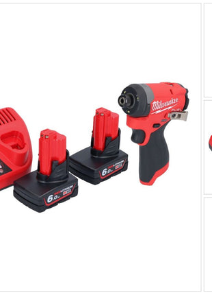 Clé à chocs sans fil Milwaukee M12 FID2-602 12 V 170 Nm 1/4" brushless + 2x batteries 6,0 Ah + chargeur