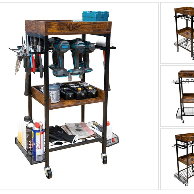 Toolbrothers Werkstatt Garagen Wagen für Elektro und Hand Werkzeuge aus Metall 86 x 45 x 30 cm ( L x B x T ) Transportrollen mit Bremsen