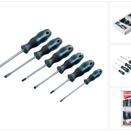 Makita E-10512 Set di 6 pezzi di cacciaviti SL4 / SL5,5 / SL6,5 / SL8 / PZ1 / PZ2