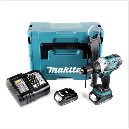 Makita DHP 458 SAJ Akku Schlagbohrschrauber 18 V 91 Nm + 2x Akku 2,0 Ah + Ladegerät + Makpac - Toolbrothers