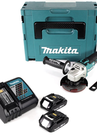 Makita DGA 454 RAJ Akku Winkelschleifer 18 V 115 mm + 2x Akku 2,0 Ah + Ladegerät + Makpac - Toolbrothers