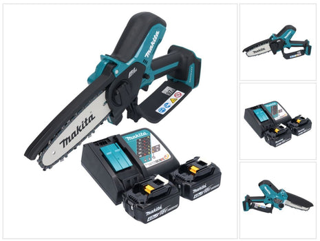 Motosierra a batería Makita DUC 150 RM2 18 V 15 cm sin escobillas + 2x baterías 4,0 Ah + cargador