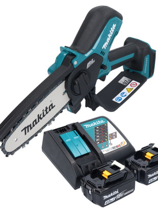 Makita DUC 150 RM2 Tronconneuse d'elagage sans fil 18 V 15 cm Brushless + 2x batterie 4,0 Ah + kit chargeur