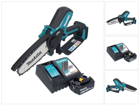 Motosega a batteria Makita DUC 150 RT 18 V 15 cm senza spazzole + 1x batteria 5,0 Ah + caricabatteria