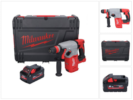 Milwaukee M18 BLHX-801X Marteau perforateur burineur sans fil 18 V 2,3 J Brushless + 1x Batterie 8,0 Ah + HD-Box - ohne Ladegert