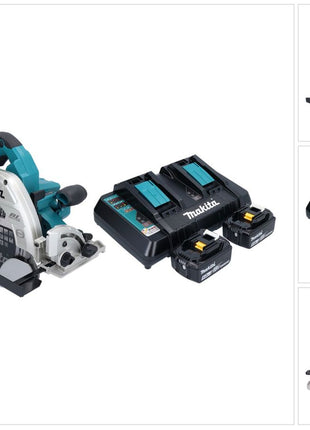 Makita DHS 900 PT2U Akku Handkreissäge 36 V ( 2x 18 V ) 235 mm Brushless + 2x Akku 5,0 Ah + Doppel Ladegerät + Bluetooth Adapter