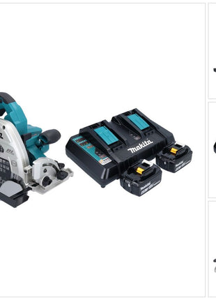 Makita DHS 900 PG2U scie circulaire à batterie 36 V (2x 18 V) 235 mm sans balais + 2x batterie 6,0 Ah + double chargeur + adaptateur Bluetooth