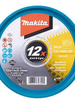 Makita E-17120-12 Trennscheiben INOX 125 x 1,0 x 22,23 mm A60V-BF 12 Stück in Dose