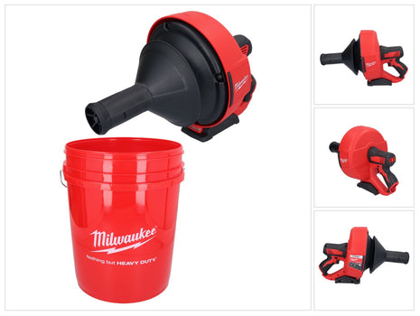 Limpiador de tuberías a batería Milwaukee M12 BDC6-0C 12 V (4933451634) + espiral + cubo - sin batería, sin cargador